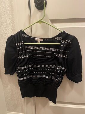 eva mendes for New York & Company Black & White Striped Scoop Neck Crop Top